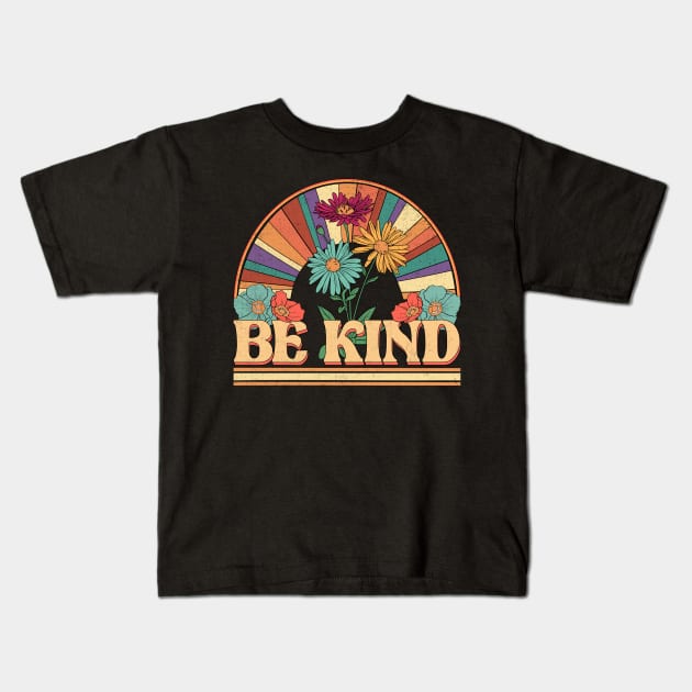 Be Kind Flowers Personalized Gifts Retro Style Kids T-Shirt by Roza Wolfwings